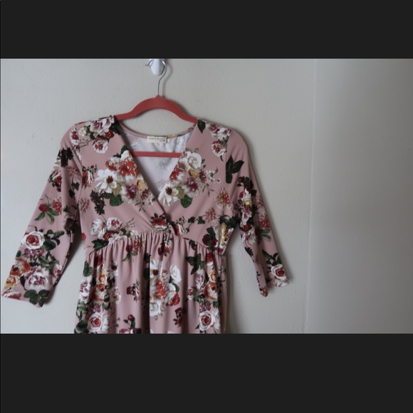 Blush pink floral empire ruffle top - Picture 3 of 8